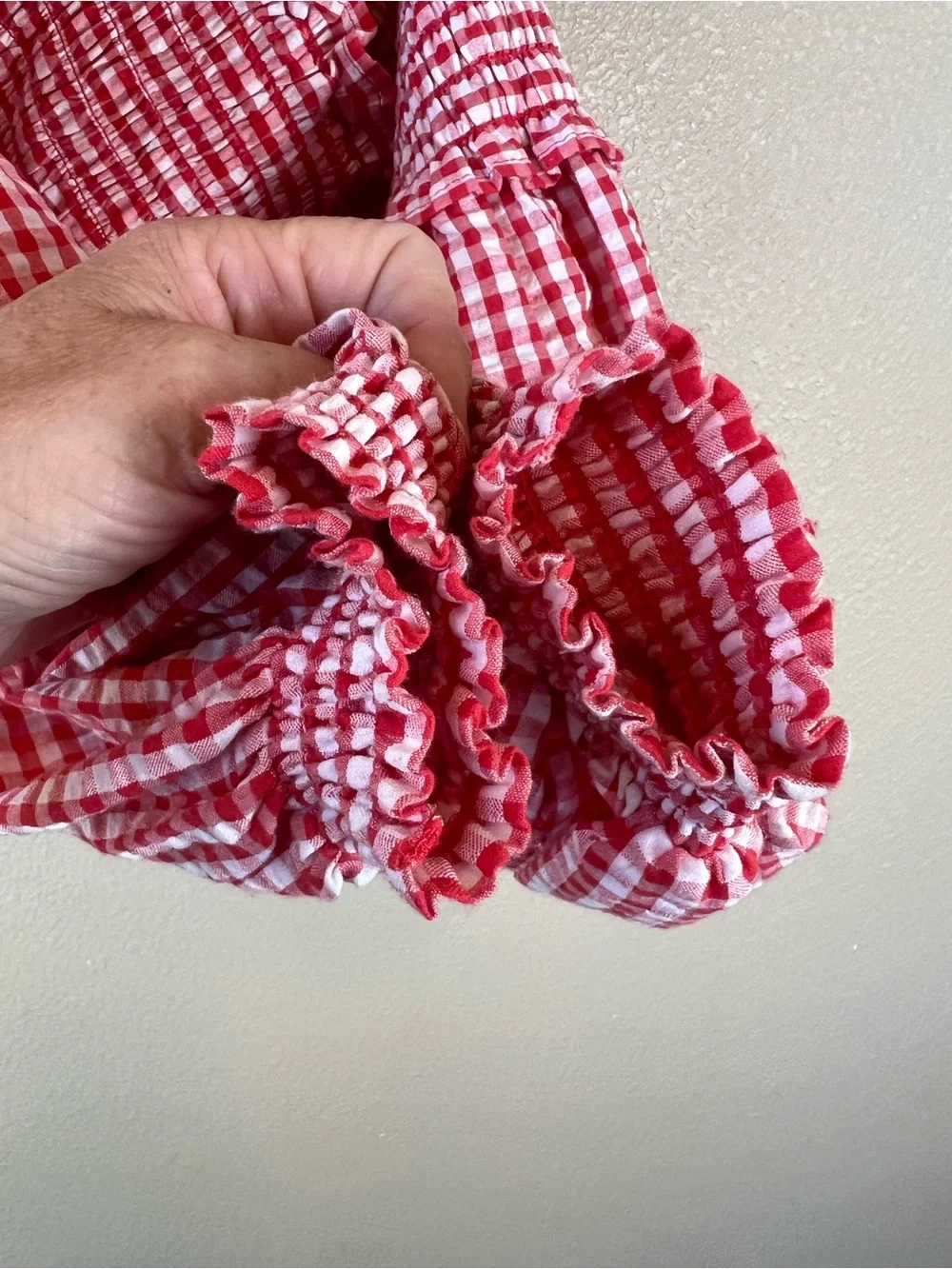 Zara red and white smocked gingham crop top